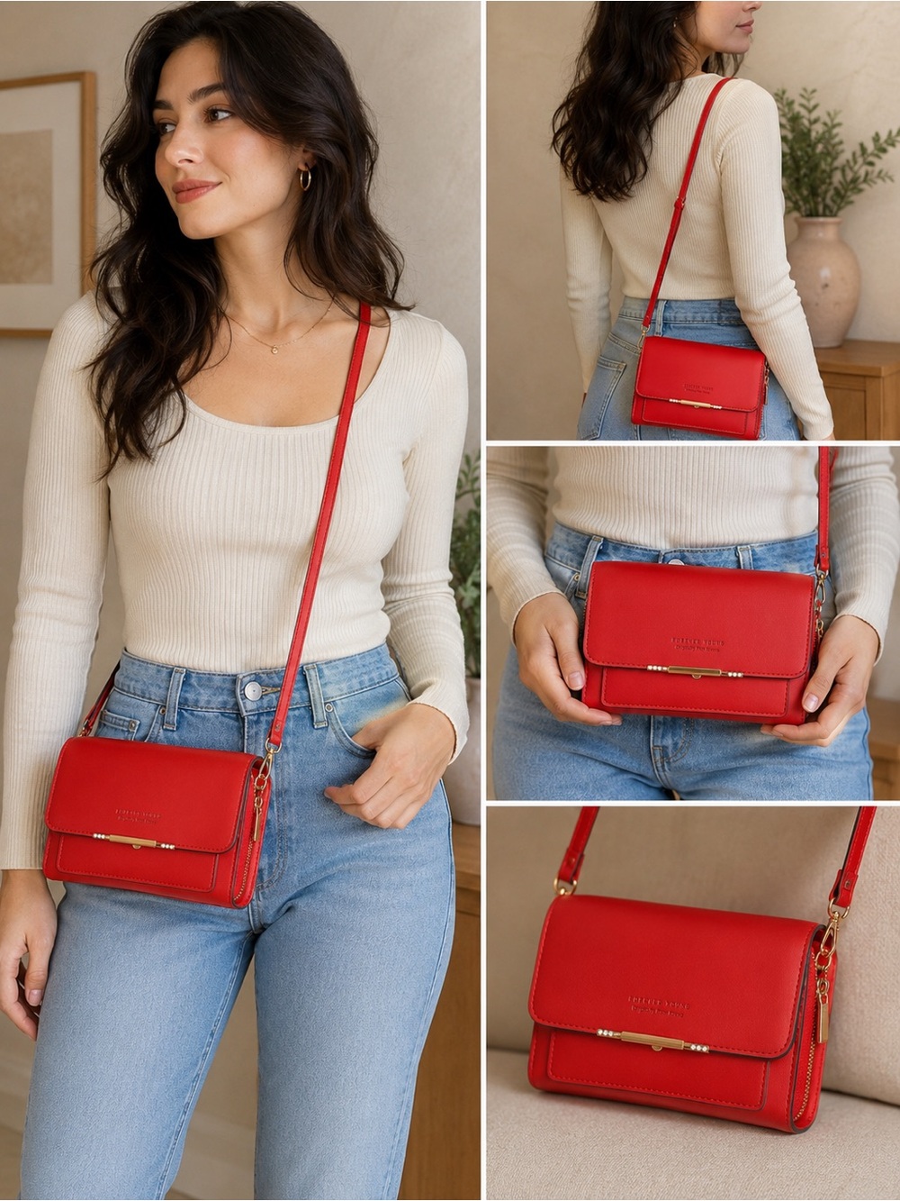 Forever Young Red Crossbody Leather Bag